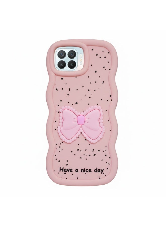 جراب متوافق مع هاتف أوبو A93 [حماية من السقوط] جراب هاتف من مادة TPU الناعمة بنمط فيونكة ثلاثية الأبعاد، مقاوم للصدمات، يوفر حماية كاملة للهاتف (وردي)